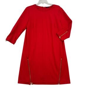 Magaschoni Ponte Knit Dress Size 10 Red Zipper Hem and Sleeve Details